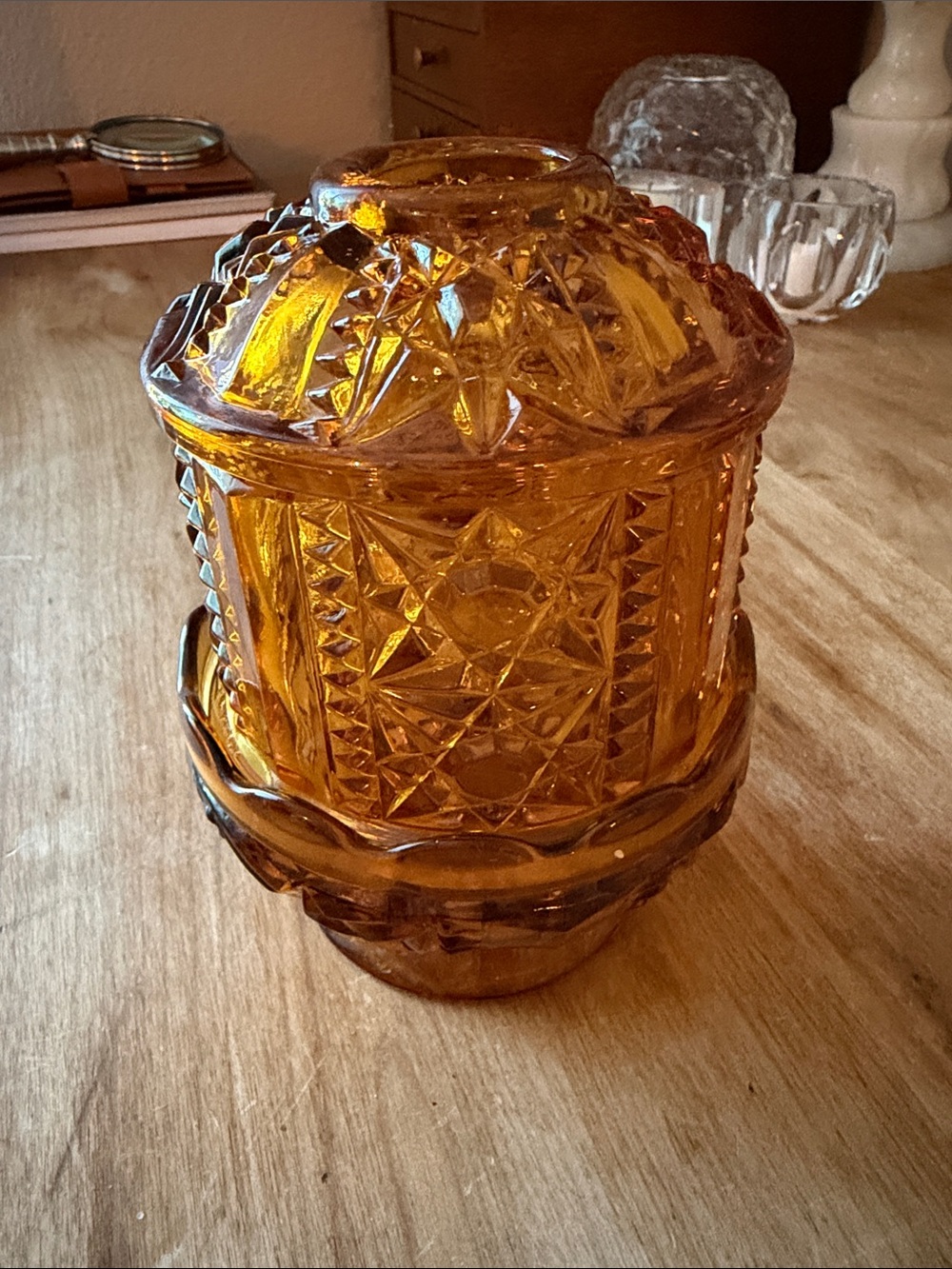 Indiana Glass Amber Pressed Glass Fairy Lamp